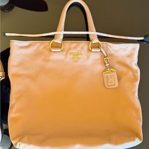 PRADA - Tan Leather Tote with Gold Hardware